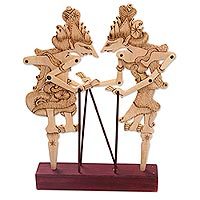 Wood shadow puppet, 'Hindu Epic Lovers' - Wadang Wood Movable Rama and Sita Lovers Shadow Puppets