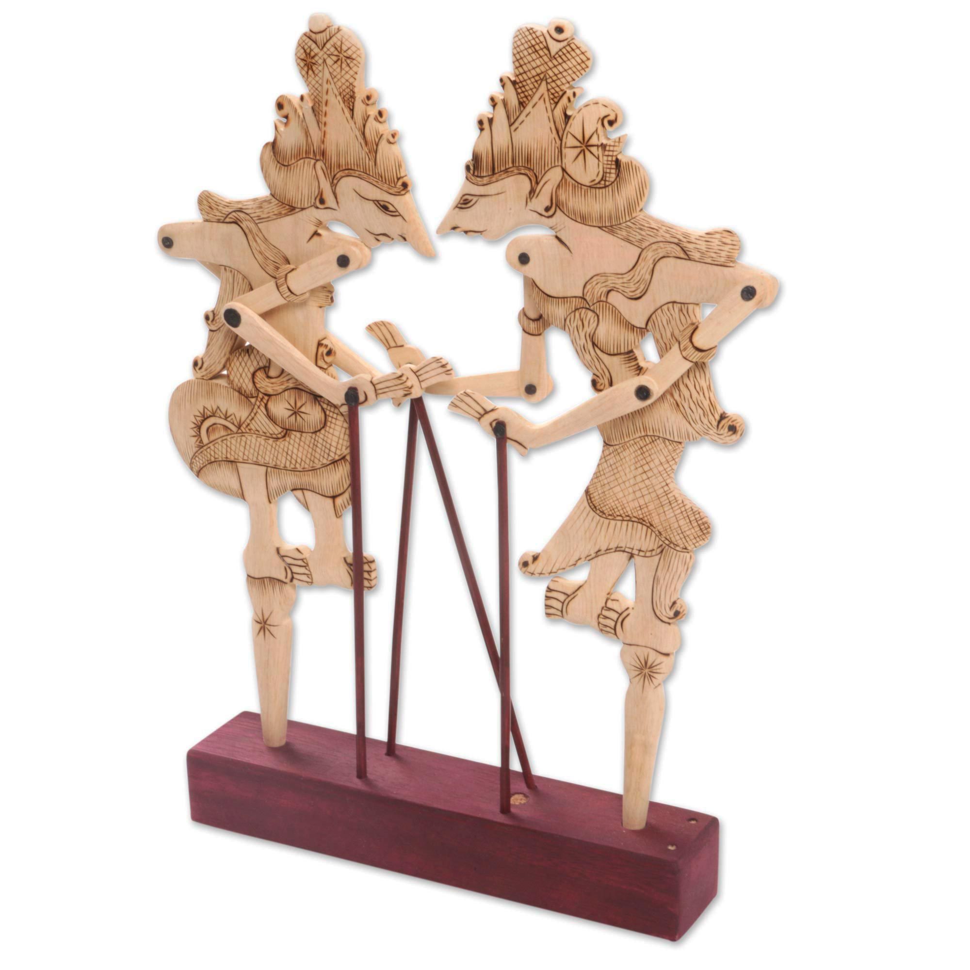 Wadang Wood Movable Rama and Sita Lovers Shadow Puppets Hindu Epic