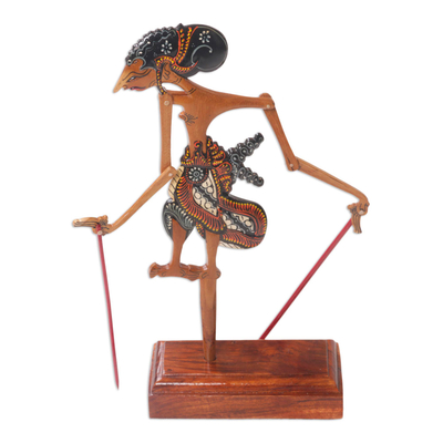 Marioneta de sombras de teca, 'Yudistira' - Marioneta de sombras decorativa Yudistira del guerrero hindú de teca