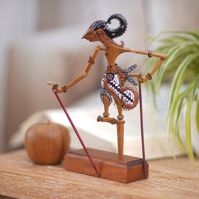 Teak shadow puppet, 'Nakula' -  King Nekula Decorative Teak Shadow Puppet