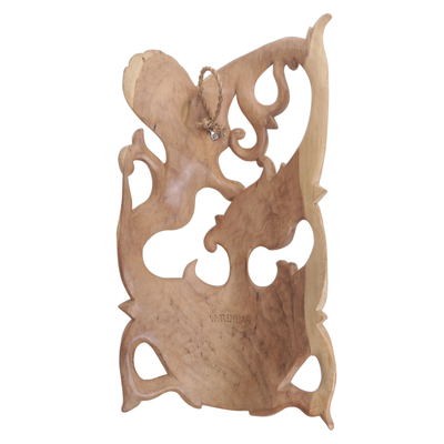 Wood wall mask, 'Nature Soaring' - Hand Crafted Balinese Hibiscus Wood Wall Mask