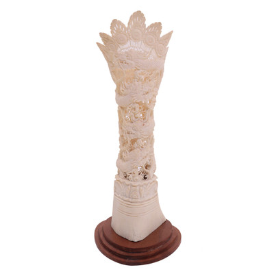 Bone statuette, 'Four Dragons' - Hand-Carved Dragon-Themed Bone Statuette from Bali