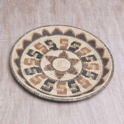Palm leaf decorative basket, 'Natural Weave' - Artisan Crafted Palm Leaf Decorative Basket from Bali