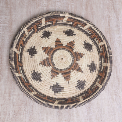 Palm leaf decorative basket, 'Wangi Beauty' - Intricate Handwoven Palm Leaf Decorative Basket from Bali