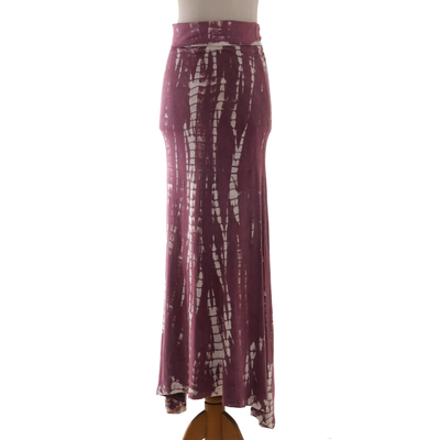 Plum and White Tie Dye Long Rayon Blend Skirt from Indonesia - Aspiring ...