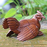 Wood decorative box, 'Nesting Hen' - Artisan Crafted Suar Wood Hen Decorative Box