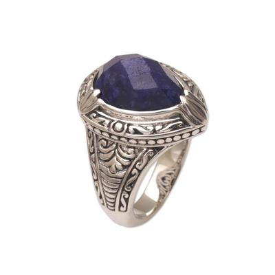 Sapphire cocktail ring, 'Palace Elegance' - Handmade Balinese Sapphire and Sterling Silver Cocktail Ring
