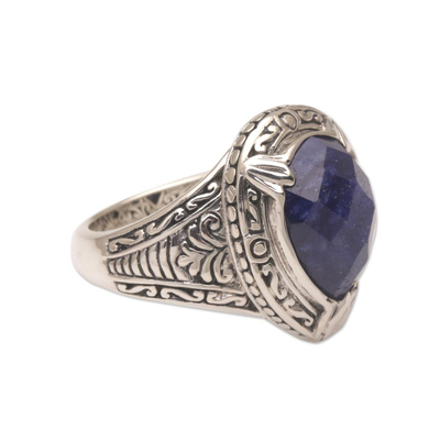 Sapphire cocktail ring, 'Palace Elegance' - Handmade Balinese Sapphire and Sterling Silver Cocktail Ring