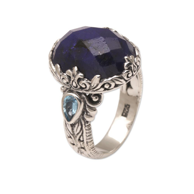 Sapphire and Blue Topaz Sterling Silver Cocktail Ring