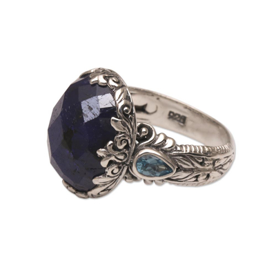 Sapphire and blue topaz cocktail ring, 'Garden Horizon' - Sapphire and Blue Topaz Sterling Silver Cocktail Ring
