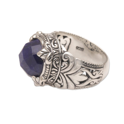 Sapphire cocktail ring, 'Regal Serenity' - Handmade Balinese Sapphire and Sterling Silver Cocktail Ring