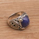 Gold-accented sapphire cocktail ring, 'Palatial Wonders' - Sapphire and Sterling Silver Cocktail Ring with Gold Accents