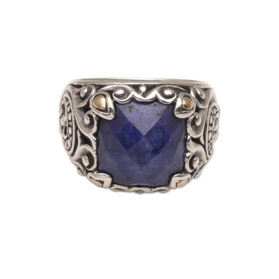 Sapphire and Sterling Silver Cocktail Ring with Gold Accents