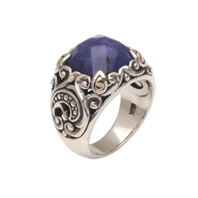 Gold-accented sapphire cocktail ring, 'Palatial Wonders' - Sapphire and Sterling Silver Cocktail Ring with Gold Accents