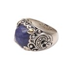 Gold-accented sapphire cocktail ring, 'Palatial Wonders' - Sapphire and Sterling Silver Cocktail Ring with Gold Accents