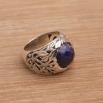 Sapphire cocktail ring, 'Forest of Serenity' - Handmade Balinese Sapphire and Sterling Silver Cocktail Ring