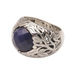 Sapphire cocktail ring, 'Forest of Serenity' - Handmade Balinese Sapphire and Sterling Silver Cocktail Ring