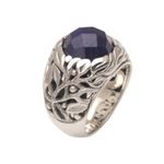 Sapphire cocktail ring, 'Forest of Serenity' - Handmade Balinese Sapphire and Sterling Silver Cocktail Ring
