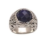 Sapphire cocktail ring, 'Forest of Serenity' - Handmade Balinese Sapphire and Sterling Silver Cocktail Ring