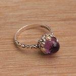 Gold accented amethyst cocktail ring, 'Crown of Bali' - Amethyst Sterling Silver Cocktail Ring with 18k Gold Accents