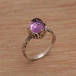 Gold accented amethyst cocktail ring, 'Crown of Bali' - Amethyst Sterling Silver Cocktail Ring with 18k Gold Accents