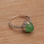Gold accented chalcedony cocktail ring, 'Crown of Bali' - Chalcedony and Sterling Silver Cocktail Ring from Bali