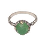 Gold accented chalcedony cocktail ring, 'Crown of Bali' - Chalcedony and Sterling Silver Cocktail Ring from Bali