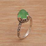 Gold accented chalcedony cocktail ring, 'Crown of Bali' - Chalcedony and Sterling Silver Cocktail Ring from Bali