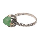 Gold accented chalcedony cocktail ring, 'Crown of Bali' - Chalcedony and Sterling Silver Cocktail Ring from Bali