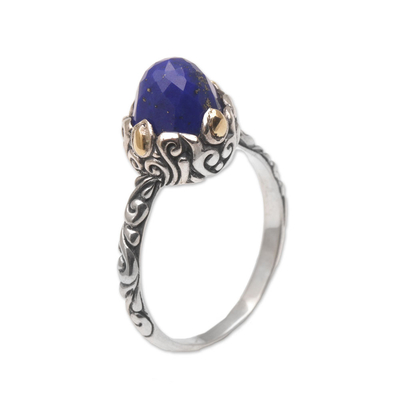 Lapis Lazuli Sterling Silver Ring with Gold Accents - Majestic Bloom ...