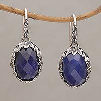 Gold accented sapphire dangle earrings, 'Perennial Passion' - Sapphire and Gold Accented Sterling Silver Dangle Earrings