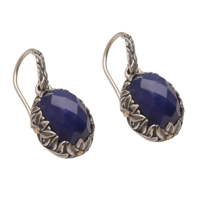 Gold accented sapphire dangle earrings, 'Perennial Passion' - Sapphire and Gold Accented Sterling Silver Dangle Earrings