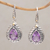 Gold accent amethyst dangle earrings, 'Floral Amulet' - Balinese Gold Accent Amethyst Dangle Earrings