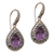 Gold accent amethyst dangle earrings, 'Floral Amulet' - Balinese Gold Accent Amethyst Dangle Earrings