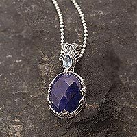 Sapphire and blue topaz pendant necklace, 'Blue Unity' - Sapphire and Blue Topaz Sterling Silver Pendant Necklace