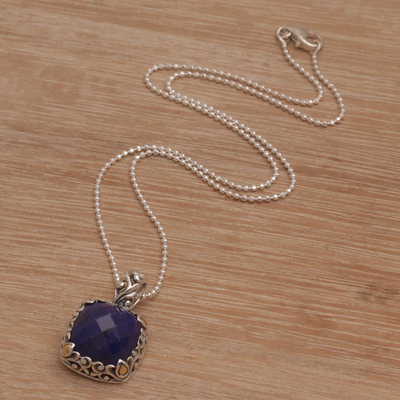 Gold accented sapphire pendant necklace, 'Majestic Eden' - Sapphire and Gold Accented Sterling Silver Pendant Necklace