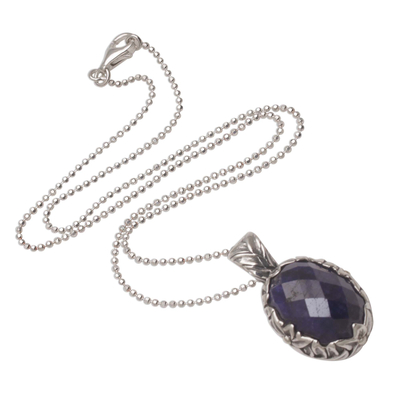 Gold accented sapphire pendant necklace, 'Regal Bouquet' - Sapphire and Gold Accented Sterling Silver Pendant Necklace