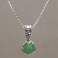 Gold accented jade pendant necklace, 'Blossoming Serenity' - Jade and Gold Accented Sterling Silver Pendant Necklace