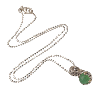Jade and Gold Accented Sterling Silver Pendant Necklace