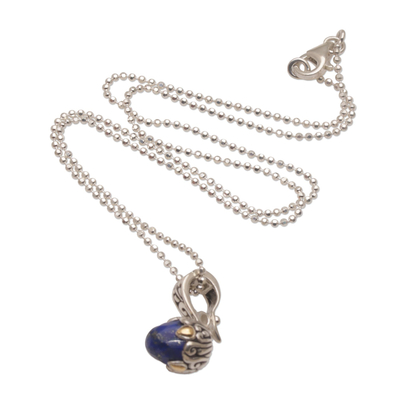 Gold accented lapis lazuli pendant necklace, 'Blossoming Serenity' - Lapis Lazuli and Sterling Silver Pendant Necklace from Bali