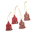 Holz-Batik-Ornamente, 'Rote Glocken' (4er-Satz) - Vier Batik-Holzglockenornamente aus Java