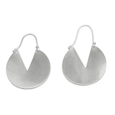 Silver plated hoop earrings, 'Resourceful' - Modern Flat Sterling Silver Plated Brass Hoop Earrings