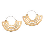 Brass hoop earrings, 'Ethnic Sunrise' - Brass Sunrise Hoop Earrings with Sterling Silver Ear Hooks