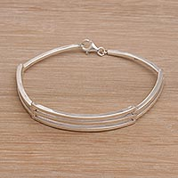 Men's sterling silver link bracelet, 'Ternion' - Men's Handmade Sterling Silver Bracelet from Bali