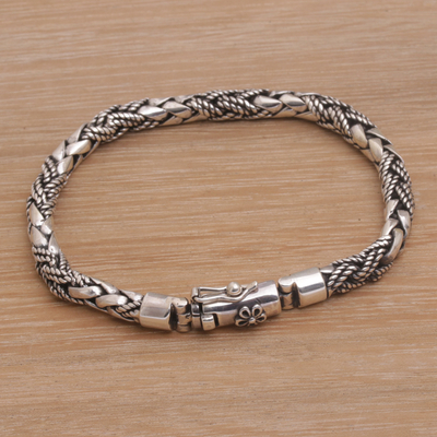 Handmade Sterling Silver Braided Bracelet from Bali - Banded Krait | NOVICA