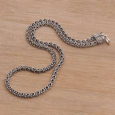 Men's sterling silver chain necklace, 'Sisik Charm' - Men's Handmade Sterling Silver Chain Necklace from Bali