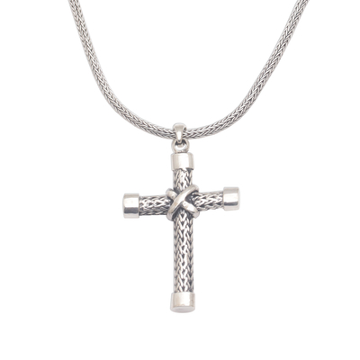 Sterling silver pendant necklace, 'Simple Blessings' - Sterling Silver Cross Pendant Necklace Handcrafted in Bali