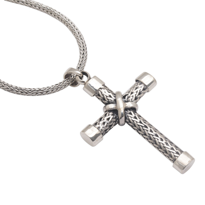 Sterling silver pendant necklace, 'Simple Blessings' - Sterling Silver Cross Pendant Necklace Handcrafted in Bali