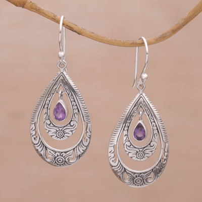 Amethyst dangle earrings, 'Gift of Flowers in Purple' - Artisan Handmade Amethyst 925 Sterling Silver Earrings