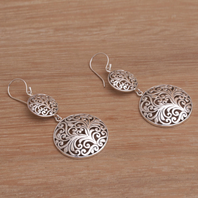 Sterling silver dangle earrings, 'Two to Tangle' - Handmade 925 Sterling Silver Dual Circular Dangle Earrings